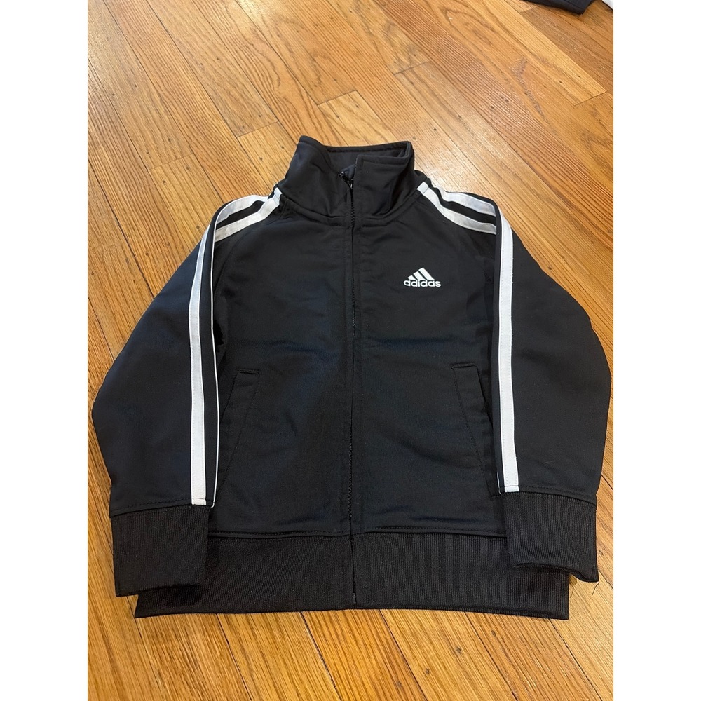 Adidas Toddler Boys 3T Black White Three Stripe Full Zip Track Jacket Logo
